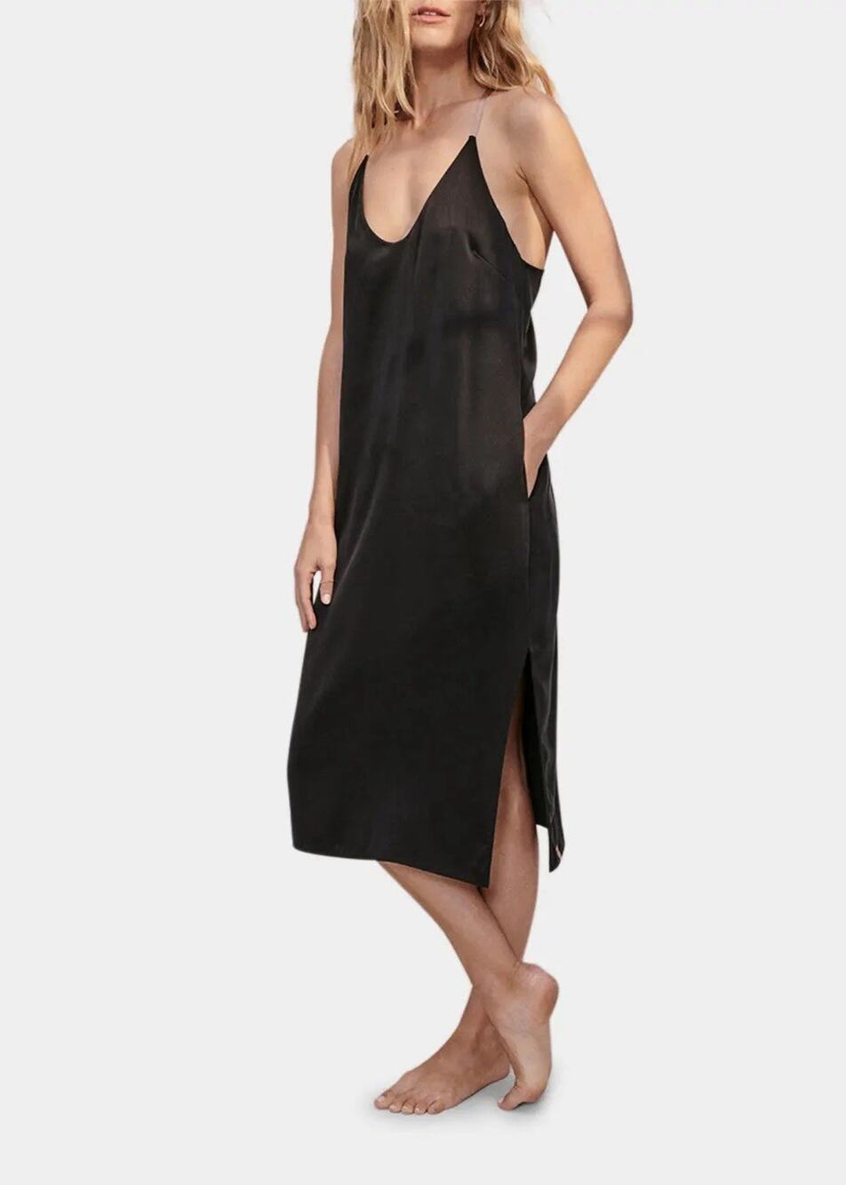 Lunya Washable Silk Slip Dress with Pockets Side Slit